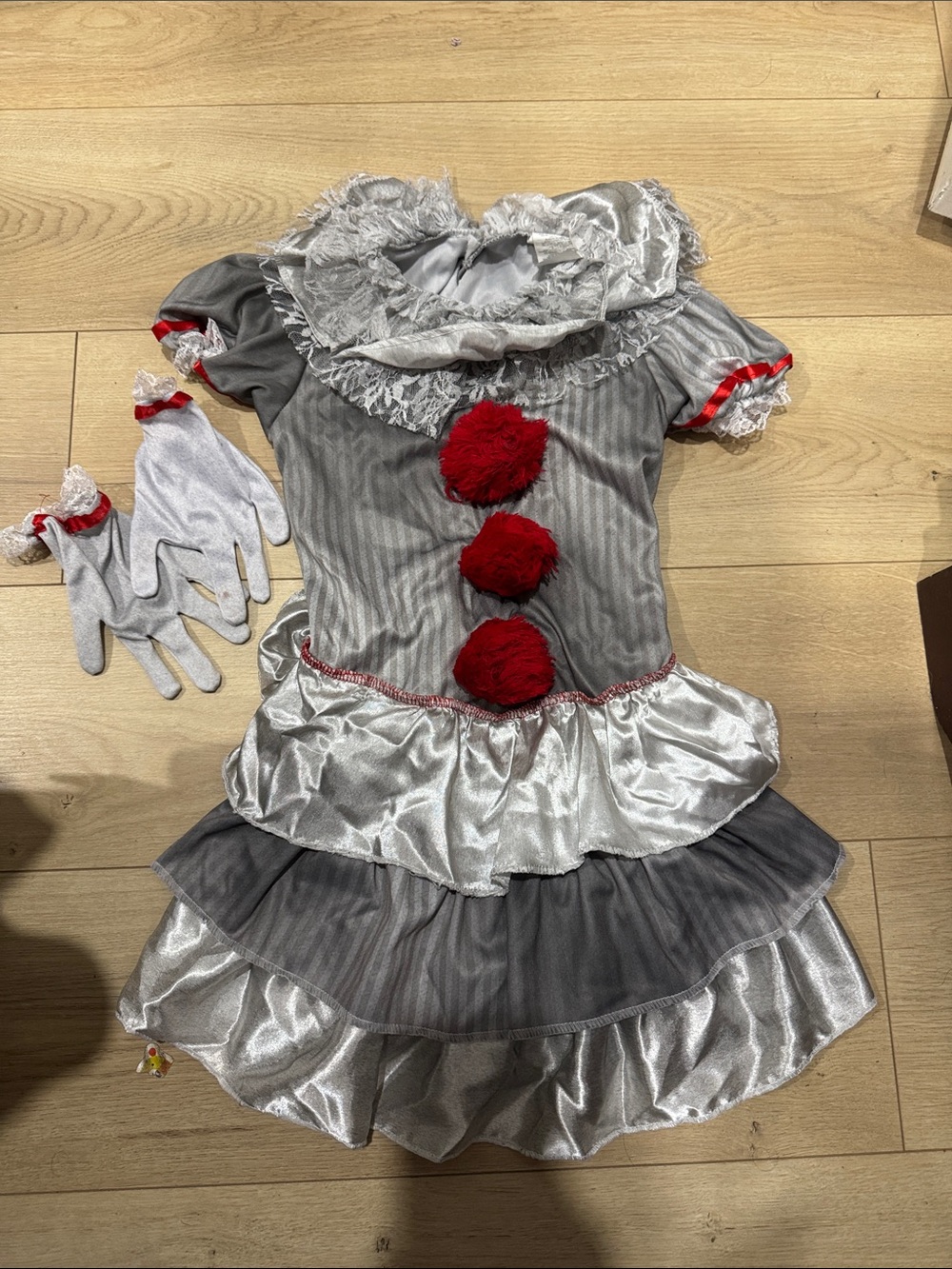 Kids Silver and Gray Clown Costume with Red Pom Details